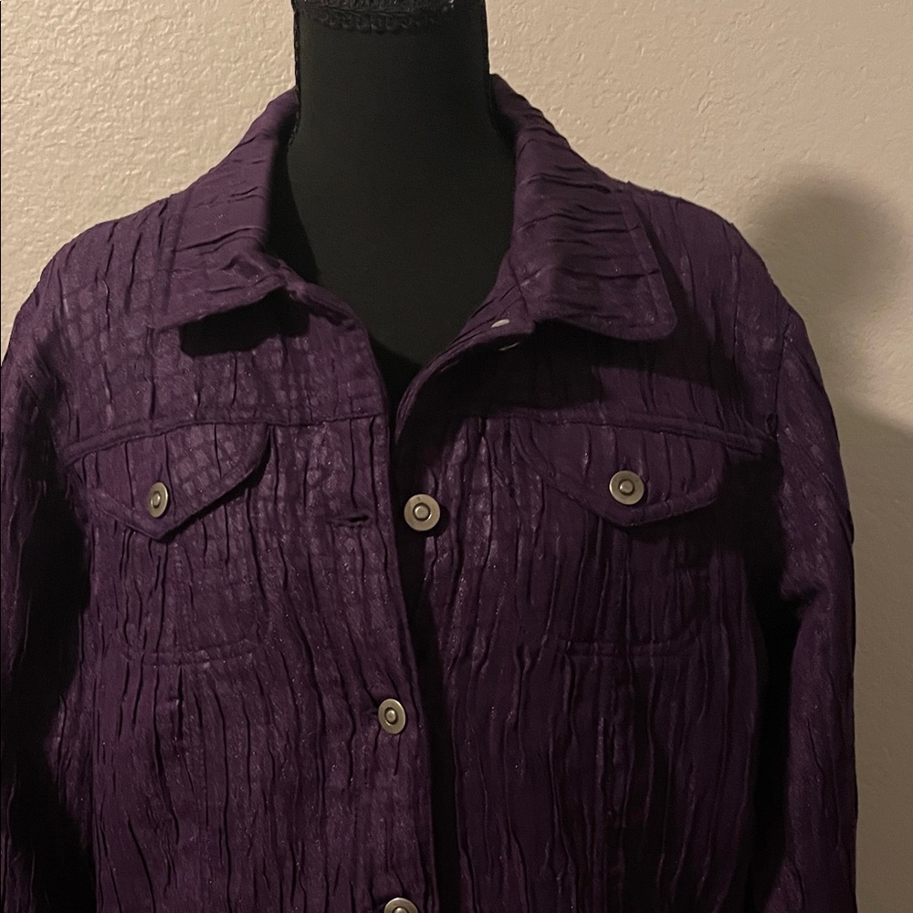 Ruby Rd. Deep Purple Textured Button-Front Jean J… - image 2